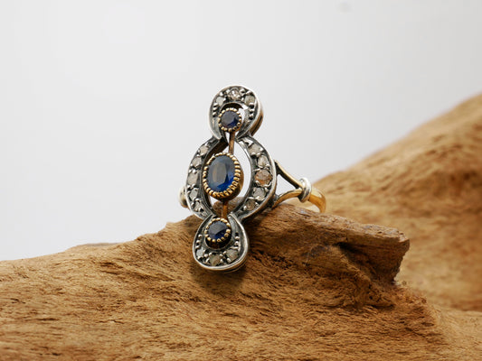 Anello vintage zaffiri e rosette diamanti