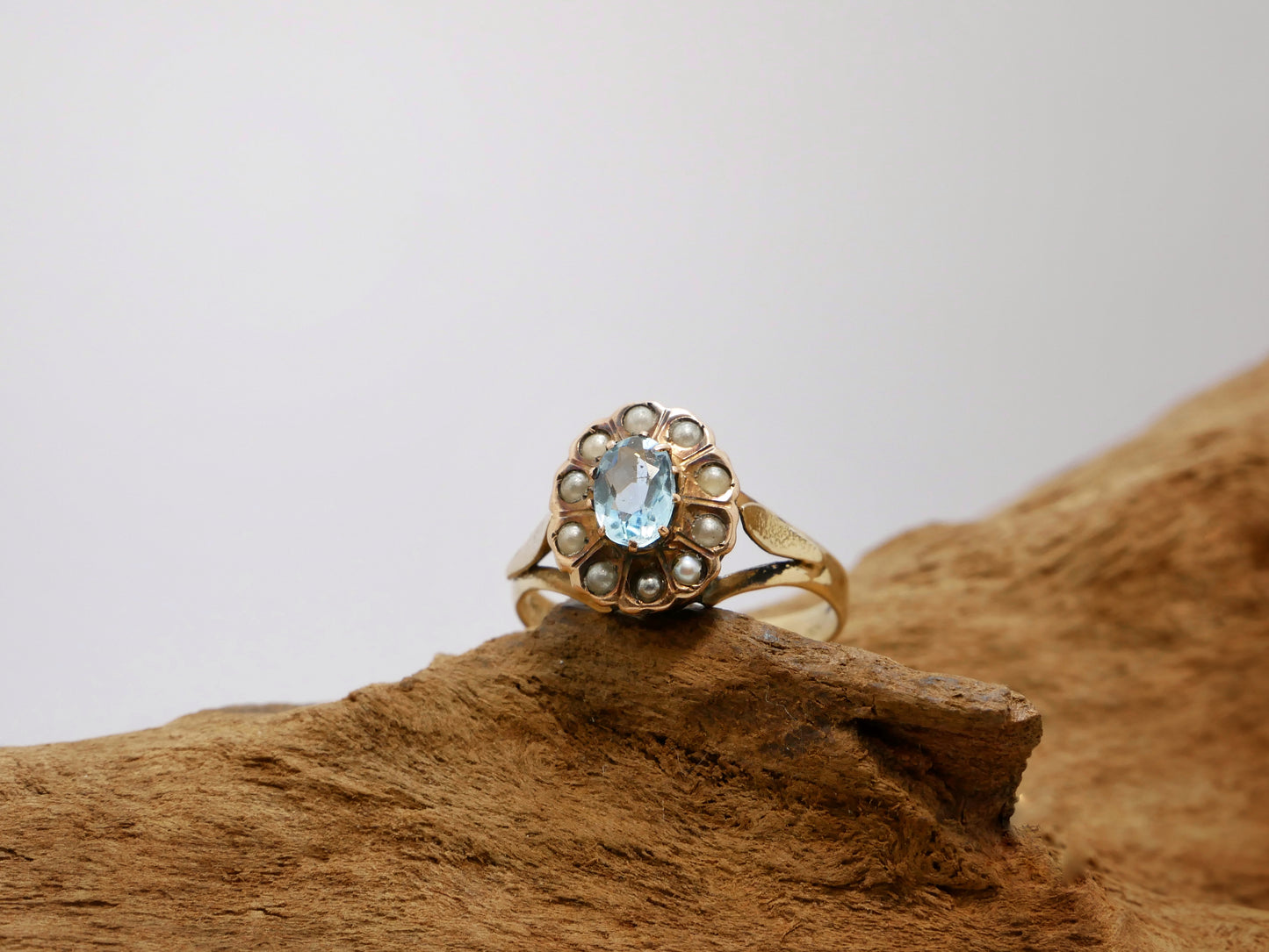 Anello vintage acqua marina e perle