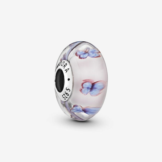 Charm Vetro di Murano Rosa con Farfalle